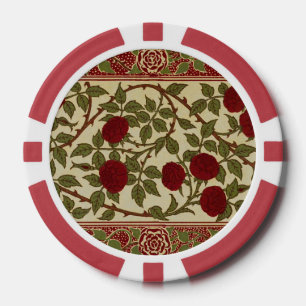 Lot De Jeton De Poker Walter Crane Vintage Rosamund Rouge Rose Floral Ar
