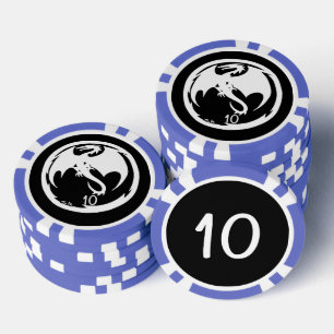 Lot De Jeton De Poker White Dragon noir bleu 10 puce de poker rayé