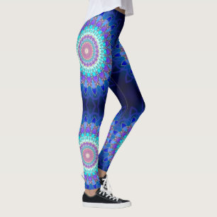 Lotos-BlumeMandala - blaues cyan-blaues Veilchen Leggings