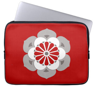 Lotos-BlumeMandala, dunkelrot, Grau und Weiß Laptopschutzhülle