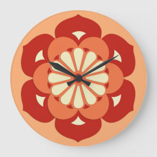 Lotos-BlumeMandala, Pastellorange und Mandarine Große Wanduhr