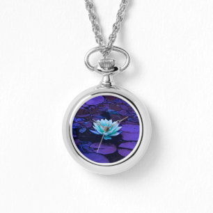 Lotos-Blumen-lila blauer Türkis-BlumenteichZen Armbanduhr
