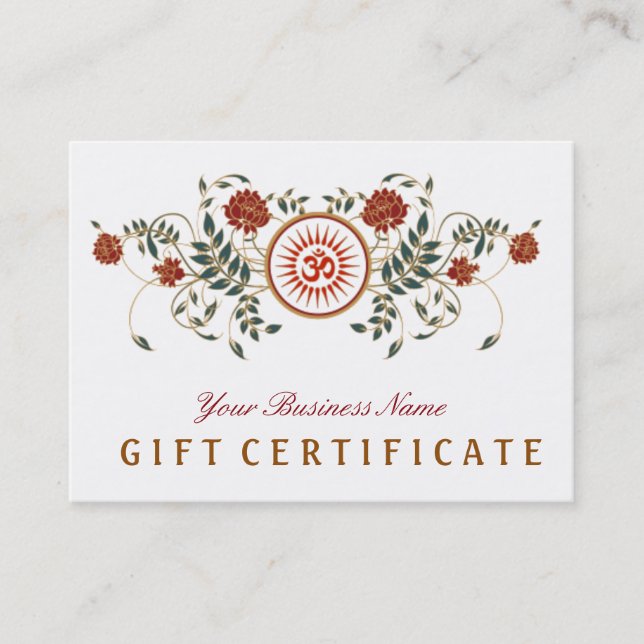 Lotos-Blumen-Logo OM-Symbol-Geschenk-Zertifikat Rabattkarte (Vorderseite)