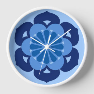 Lotos-Blumen-Mandala, Indigo und hellblaues Wanduhr