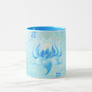 Lotos der ruhigen Gewässer – Blaugrüne Blumenkunst Tasse