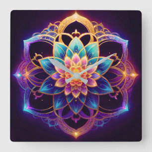 Lotos-Emblem - Lebendige geometrische Blumenabstra Quadratische Wanduhr