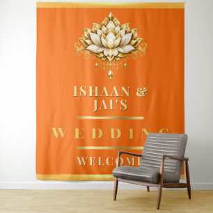 Lotos Orange Gold Indische Hochzeit Foto Hintergru Wandteppich