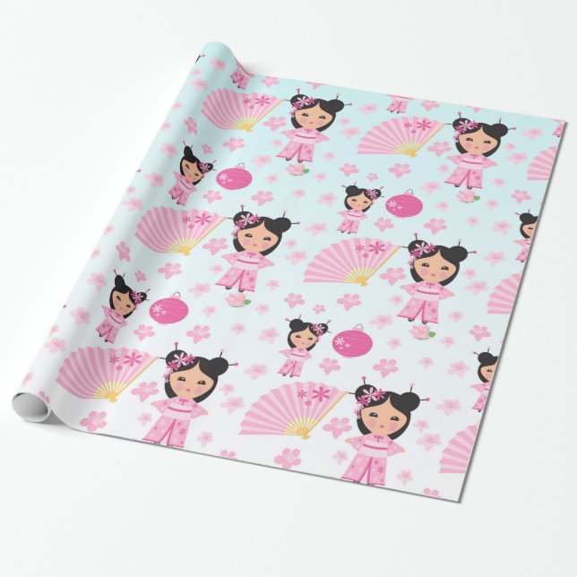 Lotos-Prinzessin-und Kirschblüten-Blumen Geschenkpapier (Ungerollt)