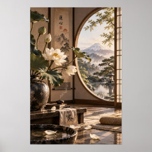 Lotos-Teeraum-Berggarten-Zen-Wandkunst Poster
