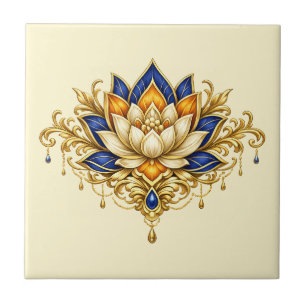 Lotosblume blau gold floral indische Wand Fliese