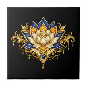 Lotosblume blau gold schwarz floral indische Wand Fliese