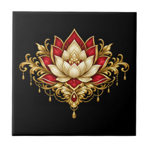Lotosblume bordeaux gold schwarz floral indische W Fliese