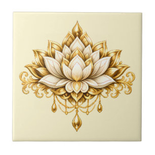Lotosblume Elfenbein Gold Blumen indische Wanddeko Fliese