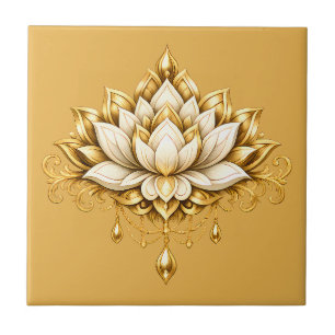 Lotosblume Elfenbein Gold Blumen Wanddekoration Fliese