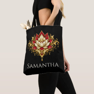 Lotosblume Floral burgunderrot gold DIY Name Tasche