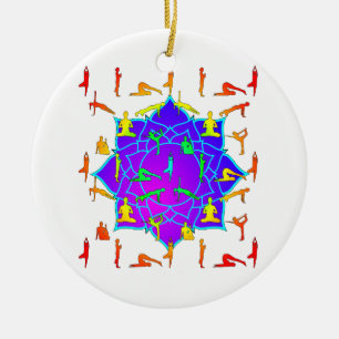 Lotosblume mit Yoga-Übungen Keramikornament