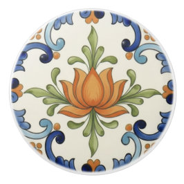 Lotosblume Mittelmeer Blau Creme Keramikknauf
