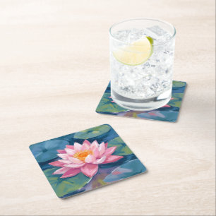 Lotosblume Seerosenblatt Wasserfarbe Rechteckiger Pappuntersetzer