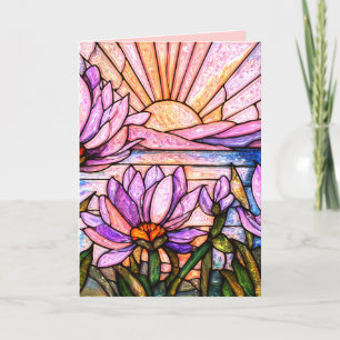 Lotosblume Wasserlilie Rosa Lila Orange Sonnenunte Karte