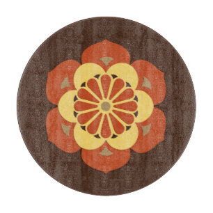 Lotosblumen-Mandala, Braun, Rostrot und Gelb Schneidebrett