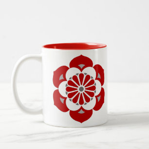 Lotosblumen-Mandala, Dunkelrot, Grau und Weiß Zweifarbige Tasse