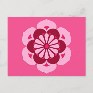 Lotosblumen-Mandala, Fuchsienrosa und Burgunderrot Postkarte