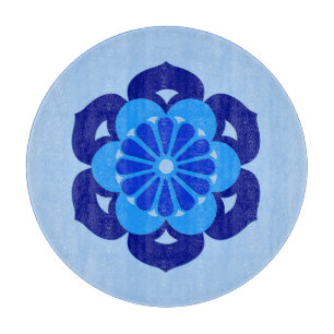 Lotosblumen-Mandala, Indigo und Hellblau Schneidebrett