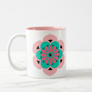 Lotosblumen-Mandala, Korallenrosa und Türkis Zweifarbige Tasse