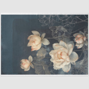 Lotosblumen und Mitternachtsblau, Mixed-Media-Effe Seidenpapier