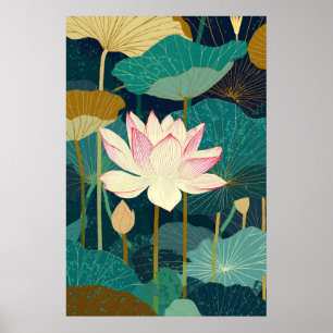 Lotosblumen-Wandkunst-Druck Botanisch Türkisgrün Poster