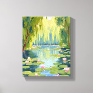 Lotosblüten-Teich   Grüne Wasserfarben-Natur Leinwanddruck