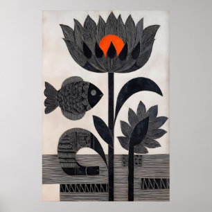 Lotosfisch-Wandkunst Grafik-Naturdruck mit Bold Poster