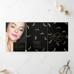 Lots of Lashes Muster Wimpernsalon Schwarze Brosch Dreifach Gefaltete Karte