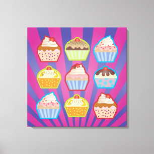 Lotsa Cupcakes Purée Bleu Stripes Toile Enveloppée