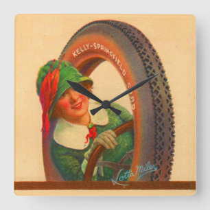 Lotta Miles no. 1- 1920s Kelly-Springfields tire m Quadratische Wanduhr