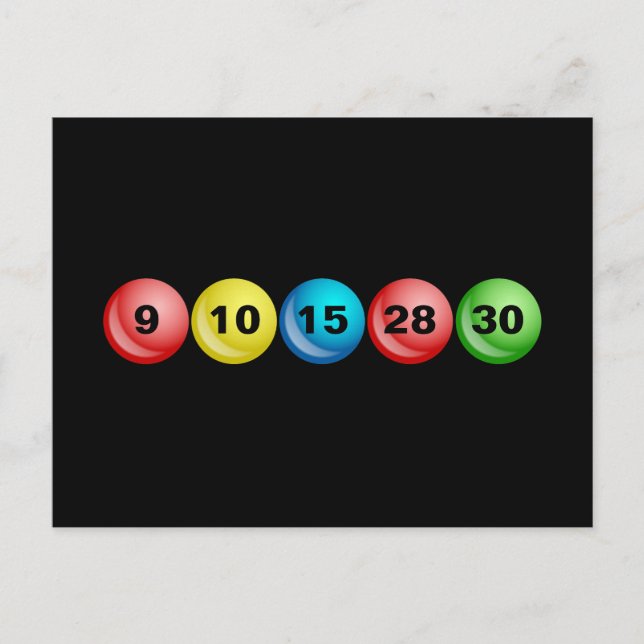 Lotterie Balls, 9, 10, 15, 28, 30 Postkarte (Vorderseite)