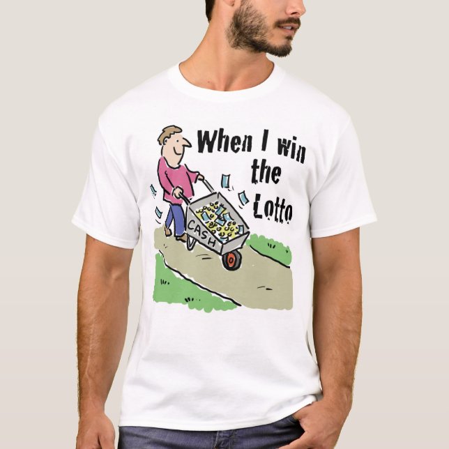 Lotteriesieger Mann mit Rollbarren aus Bargeld T-Shirt (Vorderseite)