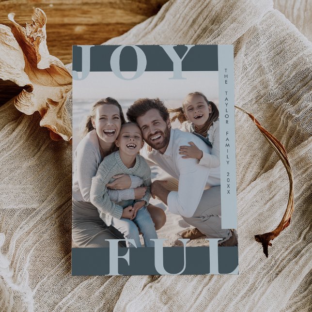 LOTTIE Blue Joyful Modernes Foto Weihnachten (LOTTIE Blue Joyful Modern Family Photo Christmas Holiday Card)