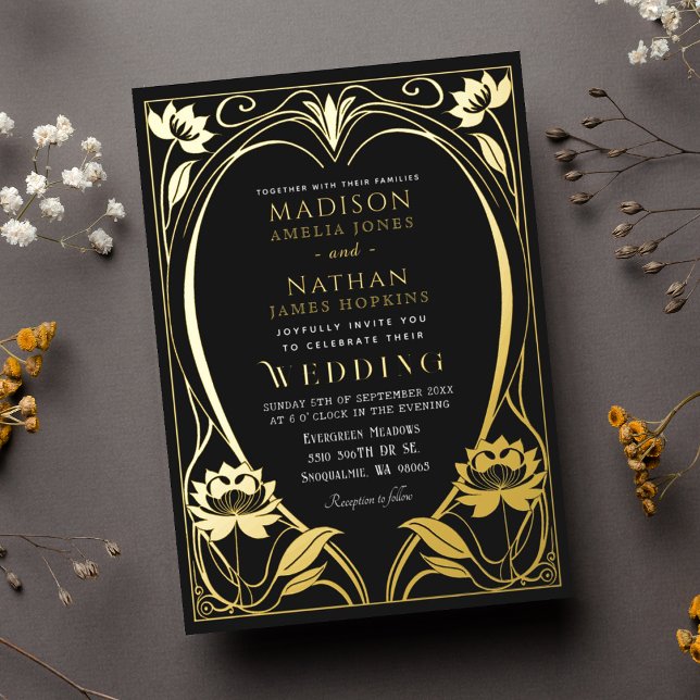 Lotus Art Nouveau Hochzeit Folieneinladung (Von Creator hochgeladen)