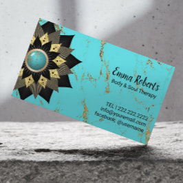 Lotus Black & Gold Blume Türkis Yoga Therapeut Visitenkarte