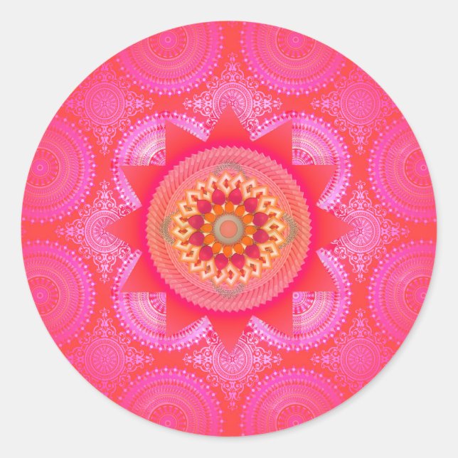 Lotus Bloom PInk Mandala Runder Aufkleber (Vorderseite)