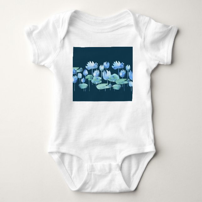 Lotus Blooms: Einfache Wasserfarbenprägung Baby Strampler (Vorderseite)