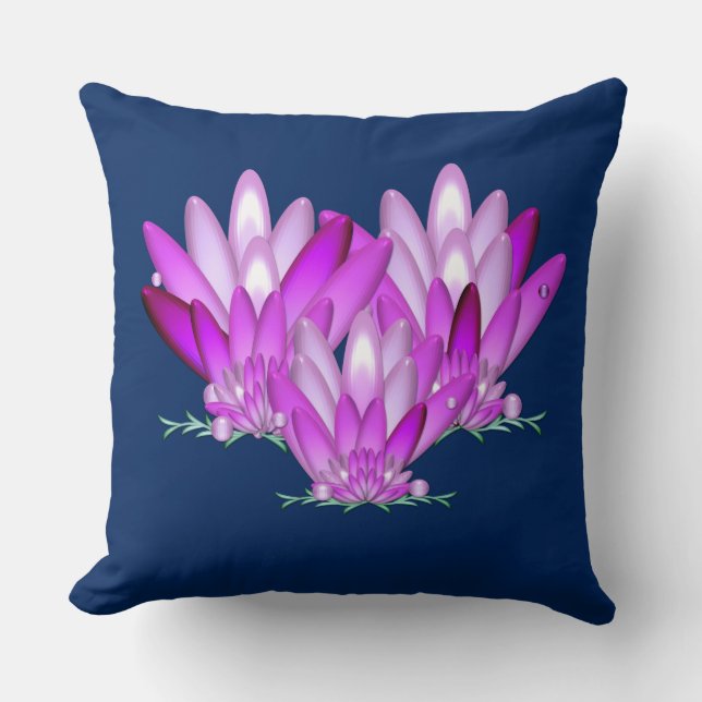 Lotus blossom pink auf marineblau Hintergrund Kissen (Vorderseite)