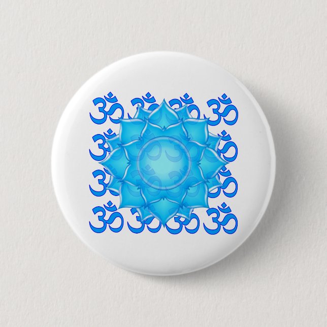Lotus-Blume aus blauem Glas, Gezeichnet mit Om-Mus Button (Vorderseite)