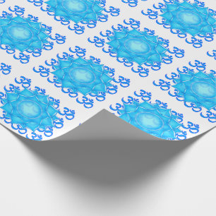 Lotus-Blume aus blauem Glas, Gezeichnet mit Om-Mus Geschenkpapier