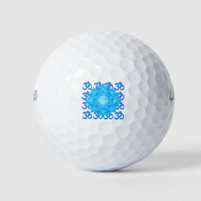 Lotus-Blume aus blauem Glas, Gezeichnet mit Om-Mus Golfball (Vorderseite)