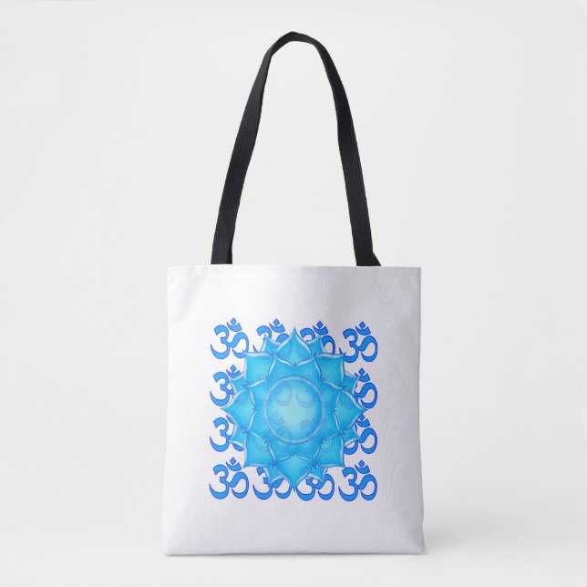 Lotus-Blume aus blauem Glas, Gezeichnet mit Om-Mus Tasche (Vorderseite)