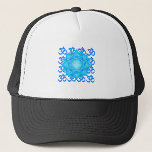 Lotus-Blume aus blauem Glas, Gezeichnet mit Om-Mus Truckerkappe