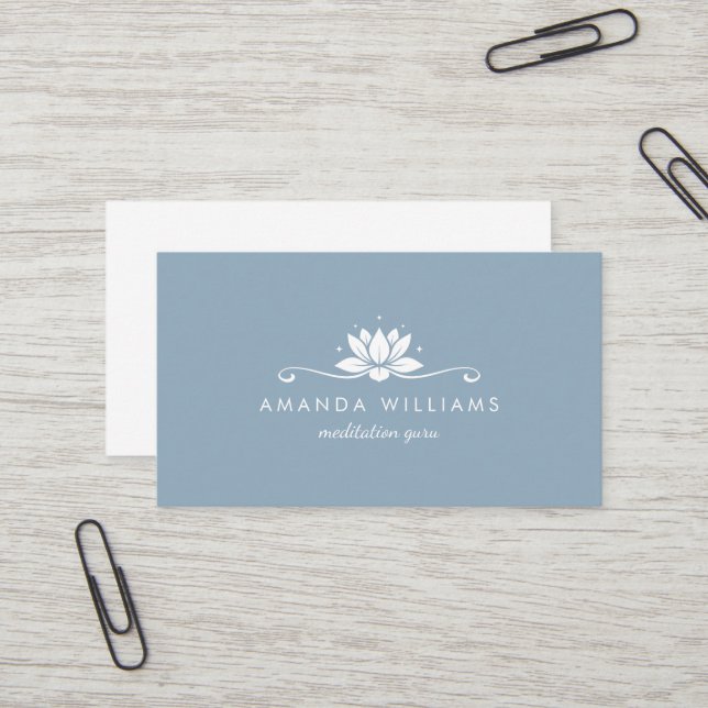 Lotus Blume Blue Floral minimalistisch beruflich Visitenkarte (Vorderseite/Rückseite Beispiel)