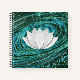 Lotus Blume Blue Green Galaxy Notebook Notizbuch